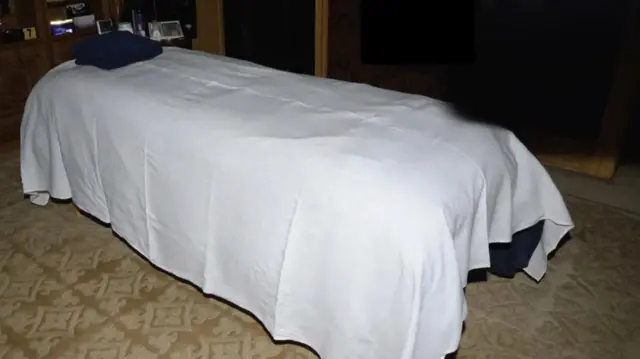 A photo issued by the US Deparment of Justice of the massage room in Jeffrey Epstein’s New York house
