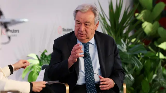 Guterres speaking during an interview with Reuters