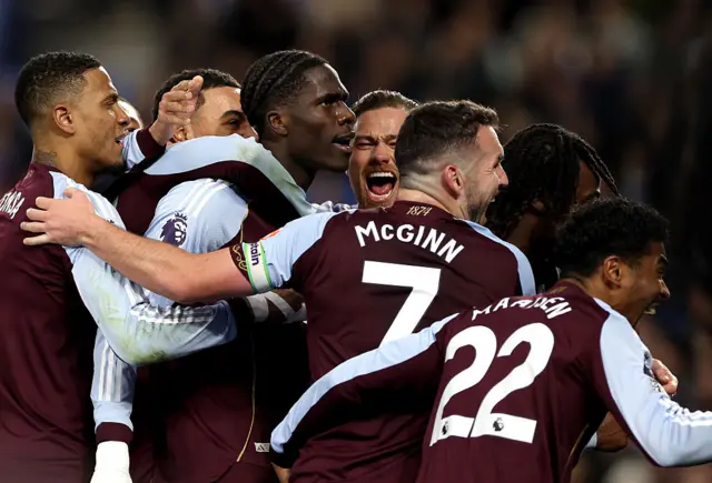 Aston Villa players celebrate