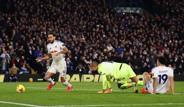 Dominic Calvert-Lewin reacts to a loose ball in the six-yard box