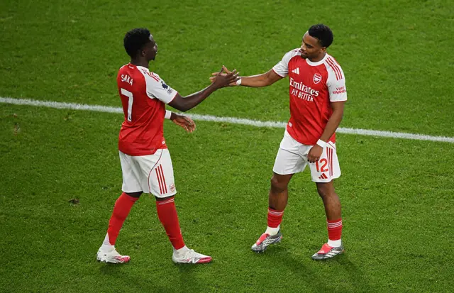 Jurrien Timber and Bukayo Saka celebrate