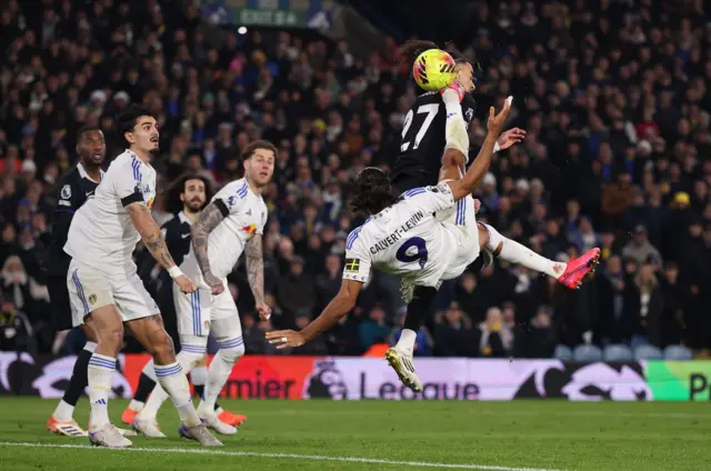 Dominic Calvert-Lewin attempts a bicycle kick