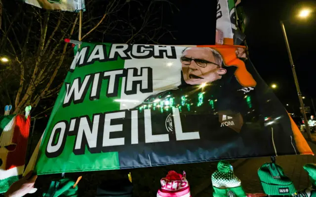 Martin O'Neill flag outside Celtic Park