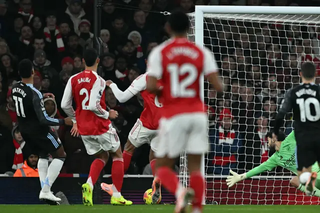 Ollie Watkins (L) sees his shot go wide