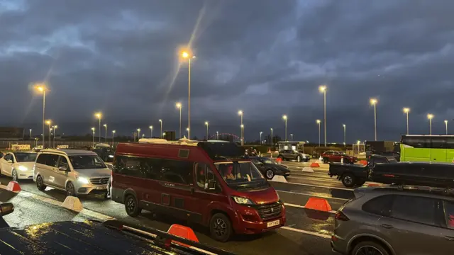 Cars queuing up for LeShuttle train in Calais after long delays