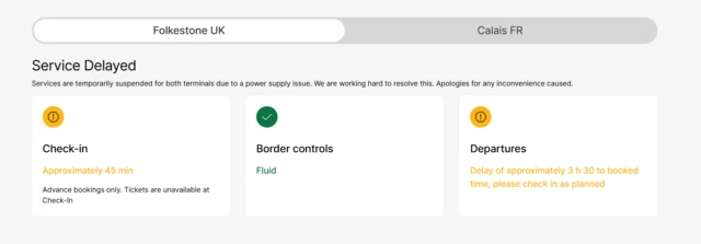 A screengrab of the Folkestone service update dashboard