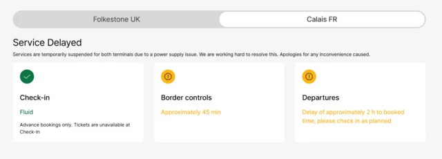 A screengrab of the Calais service update dashboard