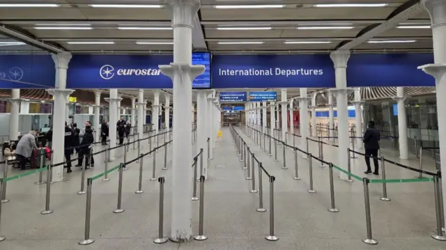 The near-empty queue at the St Pancras Eurostar terminal