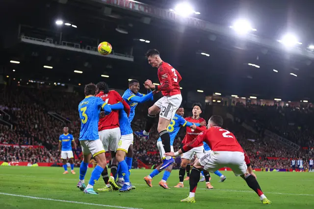 Benjamin Sesko of Manchester United heads the ball