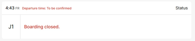 A screenshot of a delayed departure