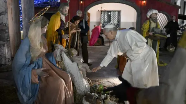 Pope Leo at Christmas crib in Rome