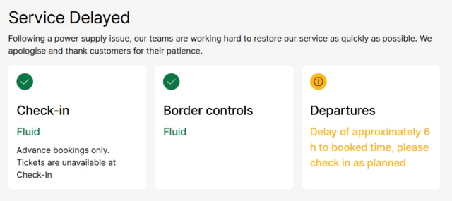 A screenshot of the website that shows a six hour delay on departures from Calais