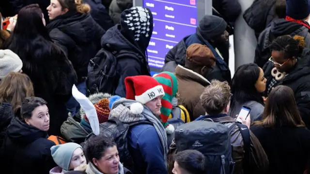 Passengers at St Pancras on Tuesday