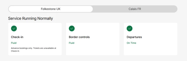 A screengrab of the LeShuttle live departures board