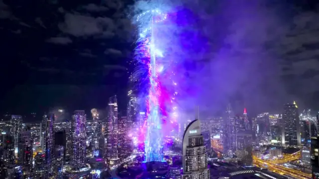 Burj Khalifa in Dubai - firework display in Dubai, UAE