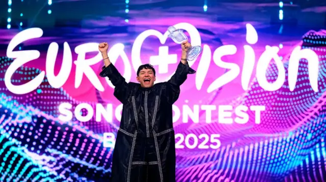 JJ representing Austria celebrates after winning the Grand Final of the 69th Eurovision Song Contest