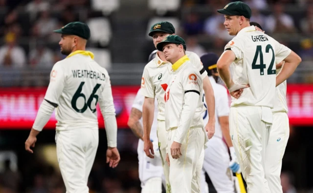 Australia's Steve Smith awaits a review call against England's Joe Root (not pictured)