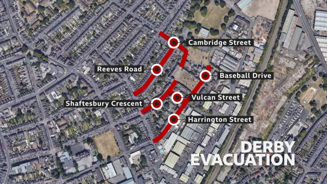 A  map with red lines highlighting which streets are included in the evacuation zone