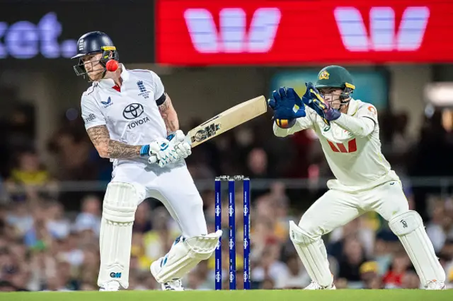 Ben Stokes (c) of England leaves the ball