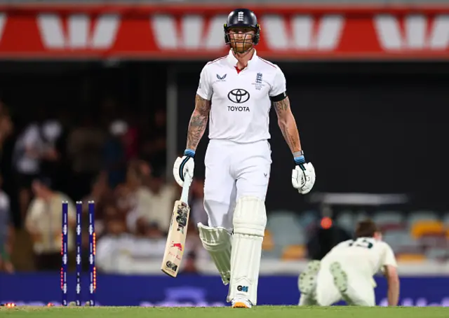Ben Stokes of England walks off after he was run-out