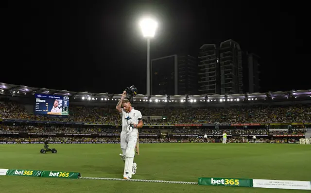 Ben Stokes of England leaves the field after being run out