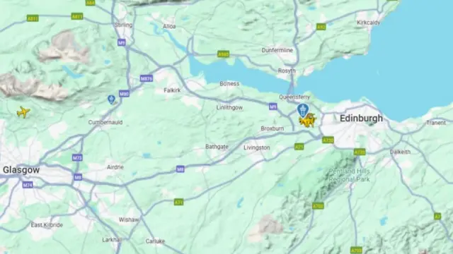 A map of Edinburgh airport, you can see all the flights on the ground with none in the sky around it