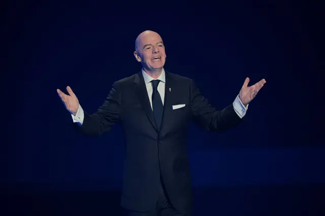 Gianni Infantino, President of FIFA, speaks during the FIFA World Cup 2026 Official Draw at John F. Kennedy Center for the Performing Arts on December 05, 2025 in Washington, DC.
