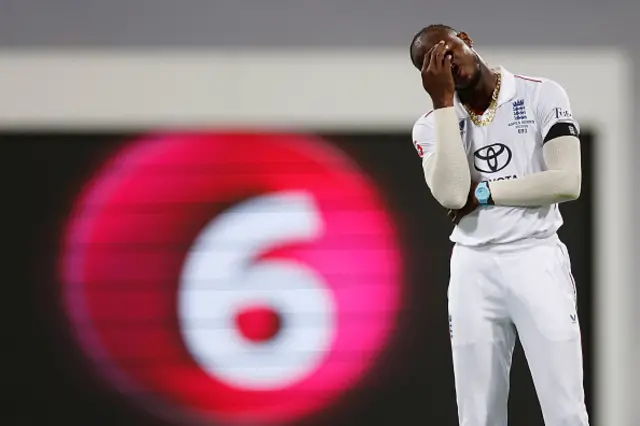 Jofra Archer of England reacts