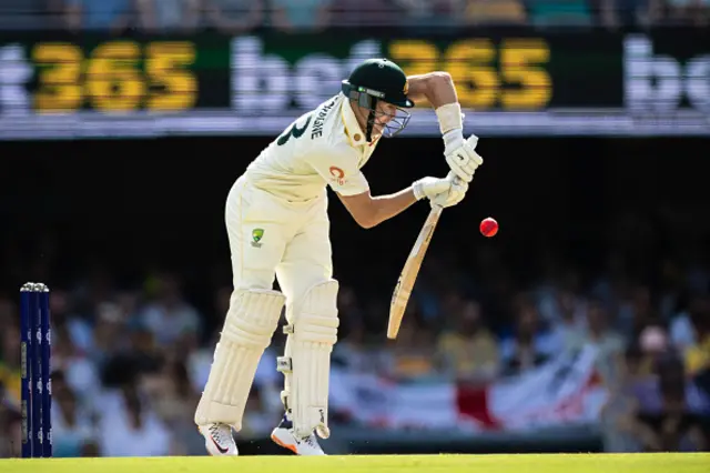 Marnus Labuschagne of Australia plays a defensive shot