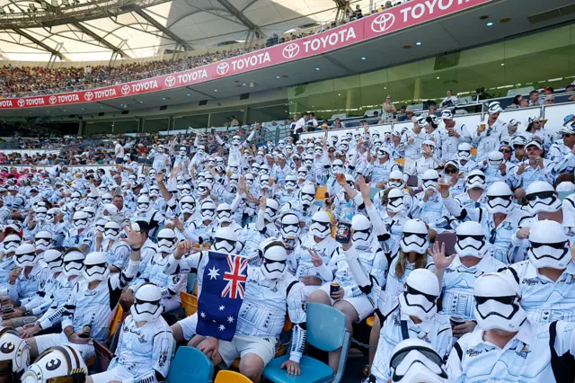 Fans dressed as storm troopers at the Gabba