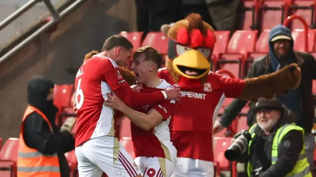 Joe Snowdon celebrates scoring Swindon's second goal against Bolton