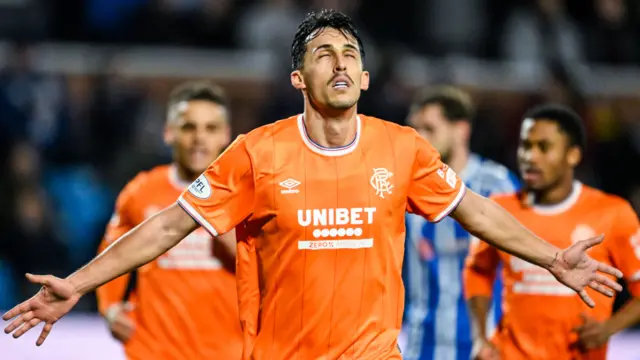 Bojan Miovski celebrates after scoring for Rangers against Kilmarnock
