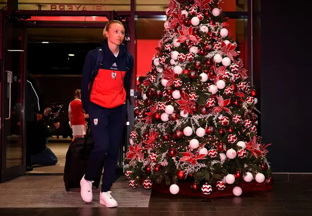 Leah Williamson of Arsenal arrives at the stadium prior to the Barclays Women's Super League match between Arsenal and Liverpool at Emirates Stadium on December 06, 2025 in London, England.