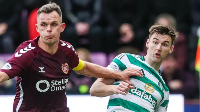 Hearts' Lawrence Shankland and Celtic's Kieran Tierney