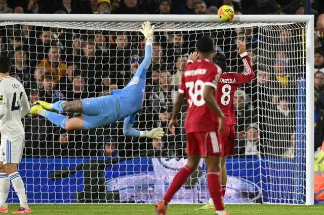 Liverpool shot at goal hitting the woodwork