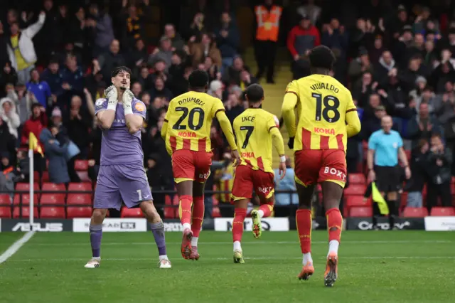 Tom Ince of Watford celebrates