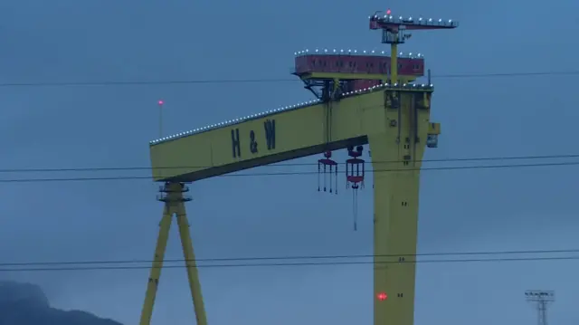 H&W Crane lit up for Christmas