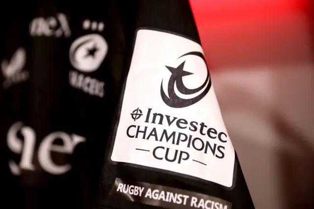 Champions Cup badge on a Saracens shirt