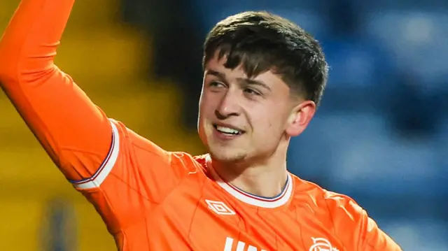 Mikey Moore celebrates after scoring for Rangers against Kilmarnock