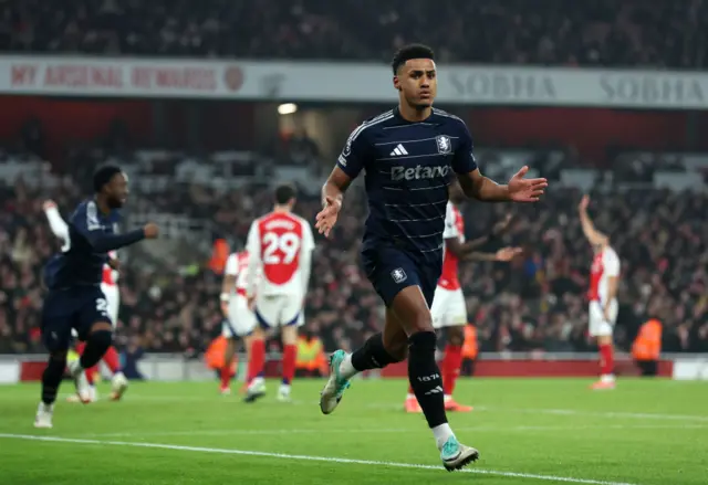 Ollie Watkins celebrates against Arsenal