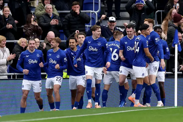 Everton team after celebrating a goal