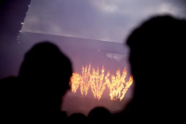 Fireworks as the players go walk out onto the pitch