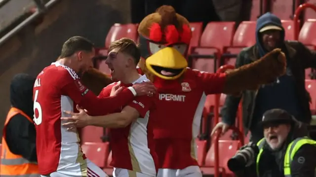 Joe Snowdon celebrates scoring for Swindon Town in the FA Cup