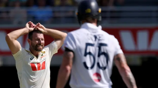 Michael Neser can't believe as Ben Stokes inside edges