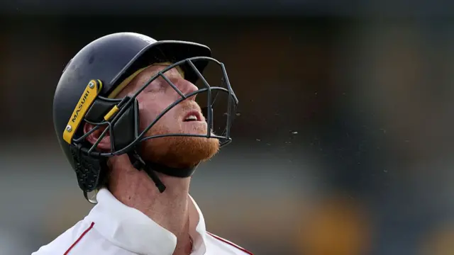 Ben Stokes reacts to his dismissal
