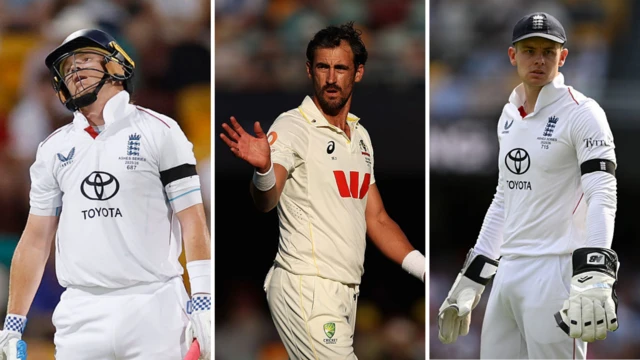 Split image of Ollie Pope, Mitchell Starc, and Jamie Smith