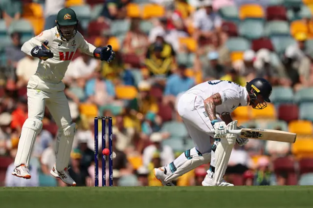Ben Stokes of England is struck by the ball