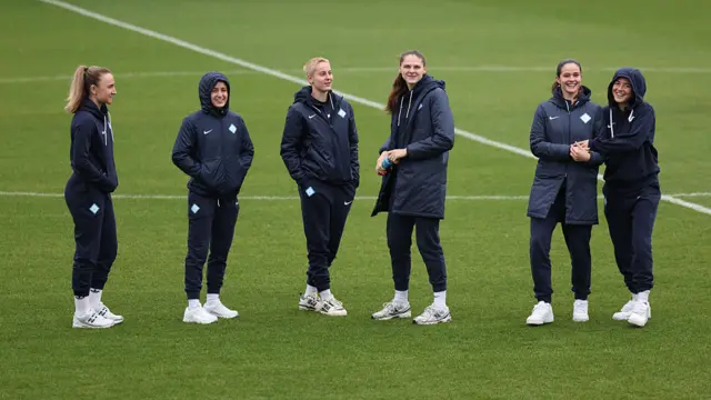 London City Lionesses players inspect the pitch prior to the Barclays Women's Super League match between London City Lionesses and Brighton & Hove Albion at Copperjax Community Stadium on December 07, 2025 in Bromley, England.
