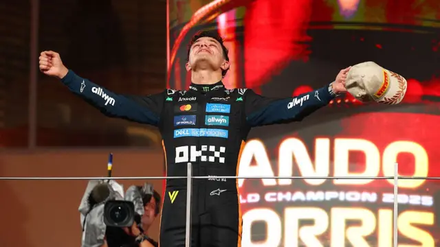Lando Norris celebrating his victory