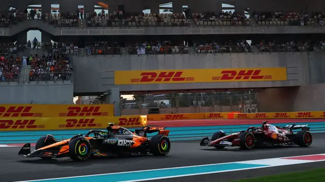 Norris being chased by Leclerc